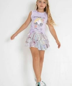Lola + The Boys 3 Layers Shimmering Silver Sequin Skirt Girls