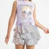 Lola + The Boys 3 Layers Shimmering Silver Sequin Skirt Girls
