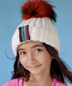 Lola + The Boys Girls Metallic Rainbow Stripe Beanie