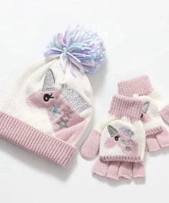 Lola + The Boys Pink Unicorn Hat And Glove Set Girls
