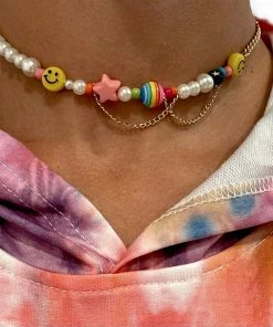 Lola + The Boys New Arrivals Smiley Pearl Chain Choker