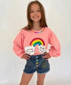Lola + The Boys Girls Embroidered Rainbow Denim Shorts 11 Lola + The Boys Girls Embroidered Rainbow Denim Shorts