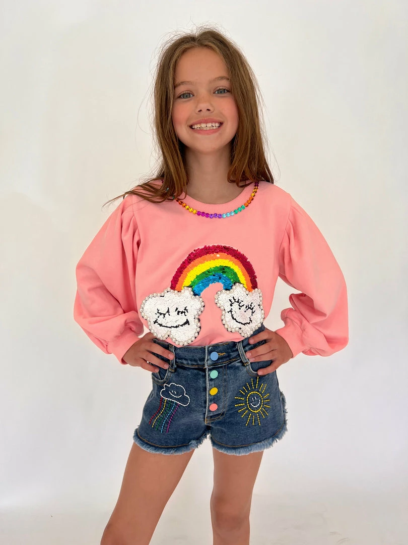 Lola + The Boys Girls Embroidered Rainbow Denim Shorts 7 Lola + The Boys Girls Embroidered Rainbow Denim Shorts