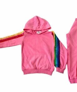 Lola + The Boys New Arrivals Bright Pink Rainbow Sequin Tracksuit