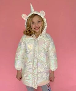 Lola + The Boys Iridescent Unicorn Puffer Coat