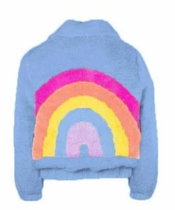 Lola + The Boys Rainbow Faux Fur Coat Baby Blue New Arrivals