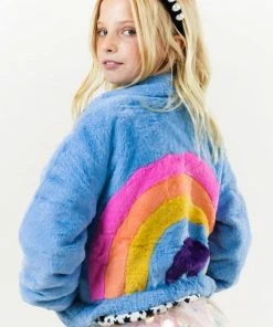 Lola + The Boys Rainbow Faux Fur Coat Baby Blue New Arrivals