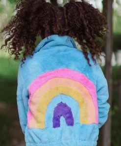 Lola + The Boys Rainbow Faux Fur Coat Baby Blue New Arrivals