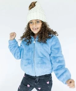 Lola + The Boys Rainbow Faux Fur Coat Baby Blue New Arrivals