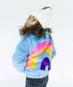 Lola + The Boys Rainbow Faux Fur Coat Baby Blue New Arrivals