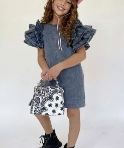 Lola + The Boys Girls Denim Ruffle Dress