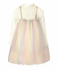 Lola + The Boys Girls Rainbow Shimmer Tulle Dress