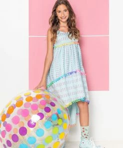 Lola + The Boys Girls St. Barths Blue Rainbow High Low Dress