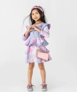 Lola + The Boys Tie Dye Ruffle Dress Long Sleeve Girls