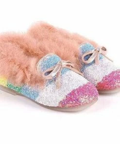 Lola + The Boys Girls Glitter Faux Fur Stripe Loafer