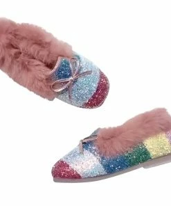 Lola + The Boys Girls Glitter Faux Fur Stripe Loafer