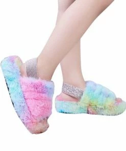 Lola + The Boys Girls Tie Dye Rainbow Fur Slides