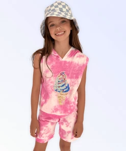 Lola + The Boys Ice Cream Tie Dye Hoodie Shorts Set New Arrivals