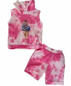 Lola + The Boys Ice Cream Tie Dye Hoodie Shorts Set New Arrivals