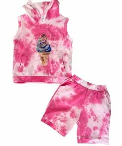 Lola + The Boys Ice Cream Tie Dye Hoodie Shorts Set New Arrivals