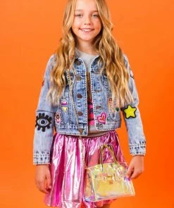 Lola + The Boys Girls All About The Patch Crop Denim Jacket