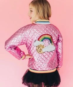 Lola + The Boys Bubble Gum Rainbow Quilted Bomber Girls