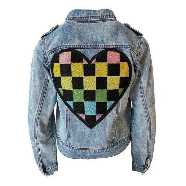 Lola + The Boys Crystal Checkered Heart Denim Jacket New Arrivals 3 Lola + The Boys Crystal Checkered Heart Denim Jacket New Arrivals