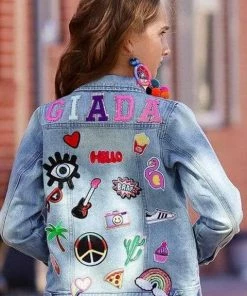 Lola & The Boys Girls Customizable Patch Denim Jacket