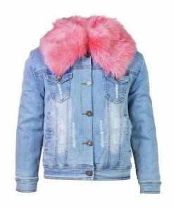 Lola + The Boys Distressed Faux Fur Denim Girls