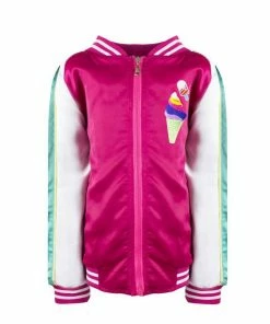 Lola & The Boys New Arrivals Girls Good Vibes Embroidered Satin Bomber