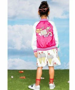 Lola & The Boys New Arrivals Girls Good Vibes Embroidered Satin Bomber
