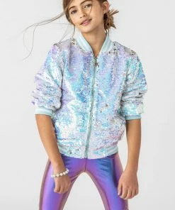 Lola + The Boys Iridescent Angel Sequin Flip Bomber Girls