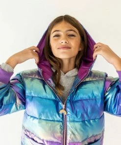Lola + The Boys Girls Metallic Ombré Puffer