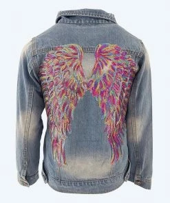 Lola & The Boys Neon Angel Wings Denim Jacket