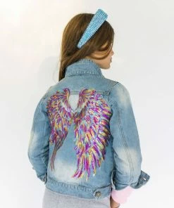 Lola & The Boys Neon Angel Wings Denim Jacket