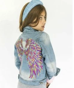 Lola & The Boys Neon Angel Wings Denim Jacket