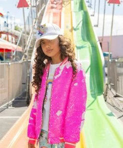 Lola + The Boys New Arrivals Neon Pink Sequin Flip Bomber