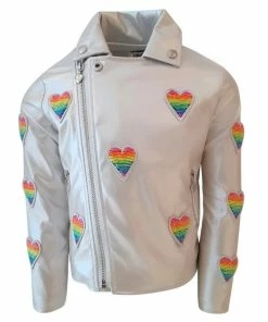 Lola + The Boys Rainbow Beaded Heart Vegan Moto Girls