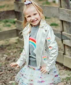 Lola + The Boys Rainbow Beaded Heart Vegan Moto Girls