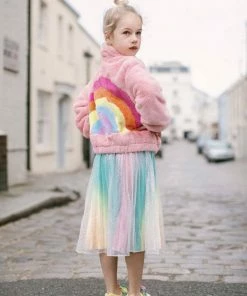 Lola + The Boys Girls Rainbow Faux Fur Coat