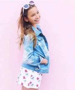 Lola + The Boys Star Leather Patched Denim Jacket