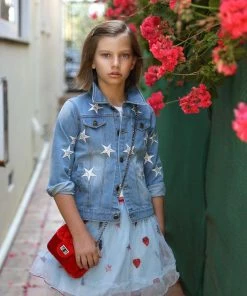 Lola + The Boys Star Leather Patched Denim Jacket