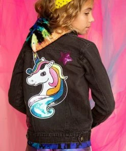 Lola + The Boys Stone Wash Unicorn & Stars Denim Jacket Girls