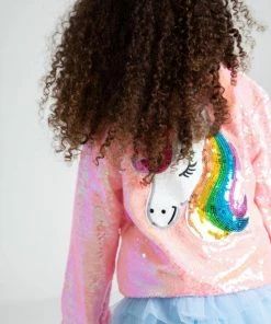 Lola + The Boys Pretty In Pink Unicorn Sequin Bomber