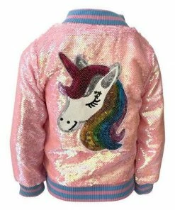 Lola + The Boys Pretty In Pink Unicorn Sequin Bomber