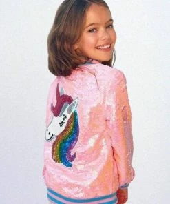 Lola + The Boys Pretty In Pink Unicorn Sequin Bomber