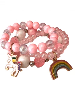 Lola + The Boys Girls Unicorn And Rainbow Beaded Bracelet Set