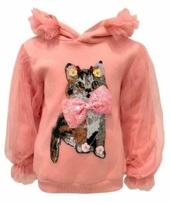 Lola + The Boys Girls Kitty Bow Tulle Sweatshirt