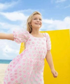 Lola & The Boys Pink Daisy Poof Dress Girls