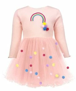 Lola & The Boys Rainbow & Pom Pom Dress Girls